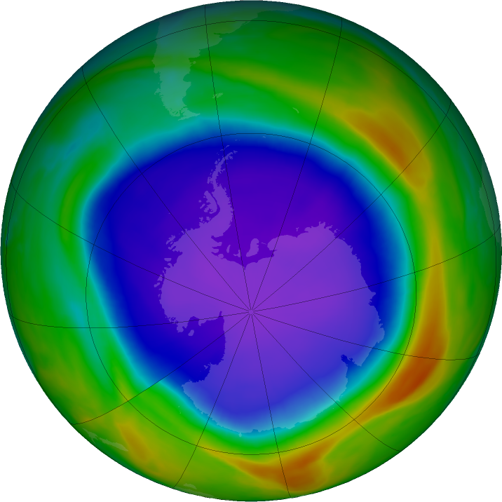Antarctic ozone map for 11 October 2021